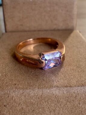 Rose Gold-Tone Ring with Purple Gemstone - Women Jewelry